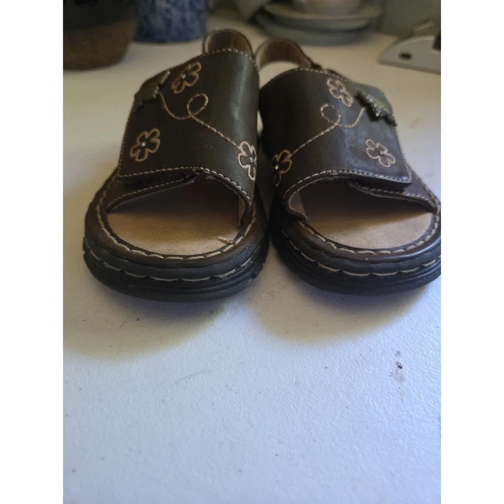 Toddler Vintage Hearts & Flowers Size 8 Chunky Sandals Leather Brown Y2K